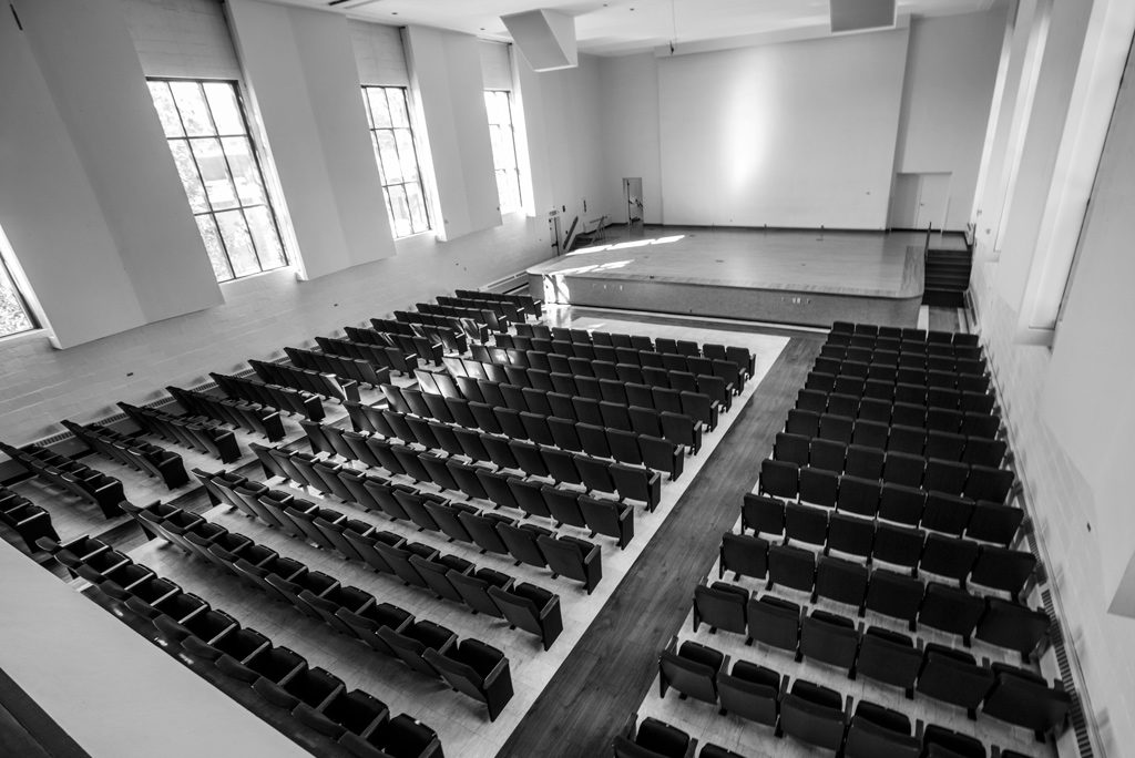 Black and white photo of Douwstra Auditorium